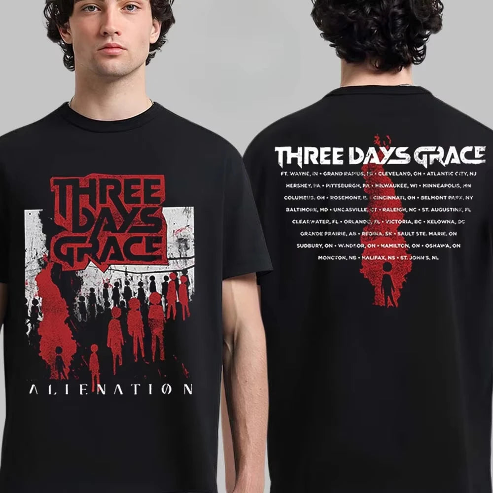A man modeling a black short-sleeve T-shirt, shown from both front and back. The front has white text reading 'I hate everything about you.