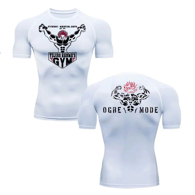 White t-shirt with graphics and text on a white background